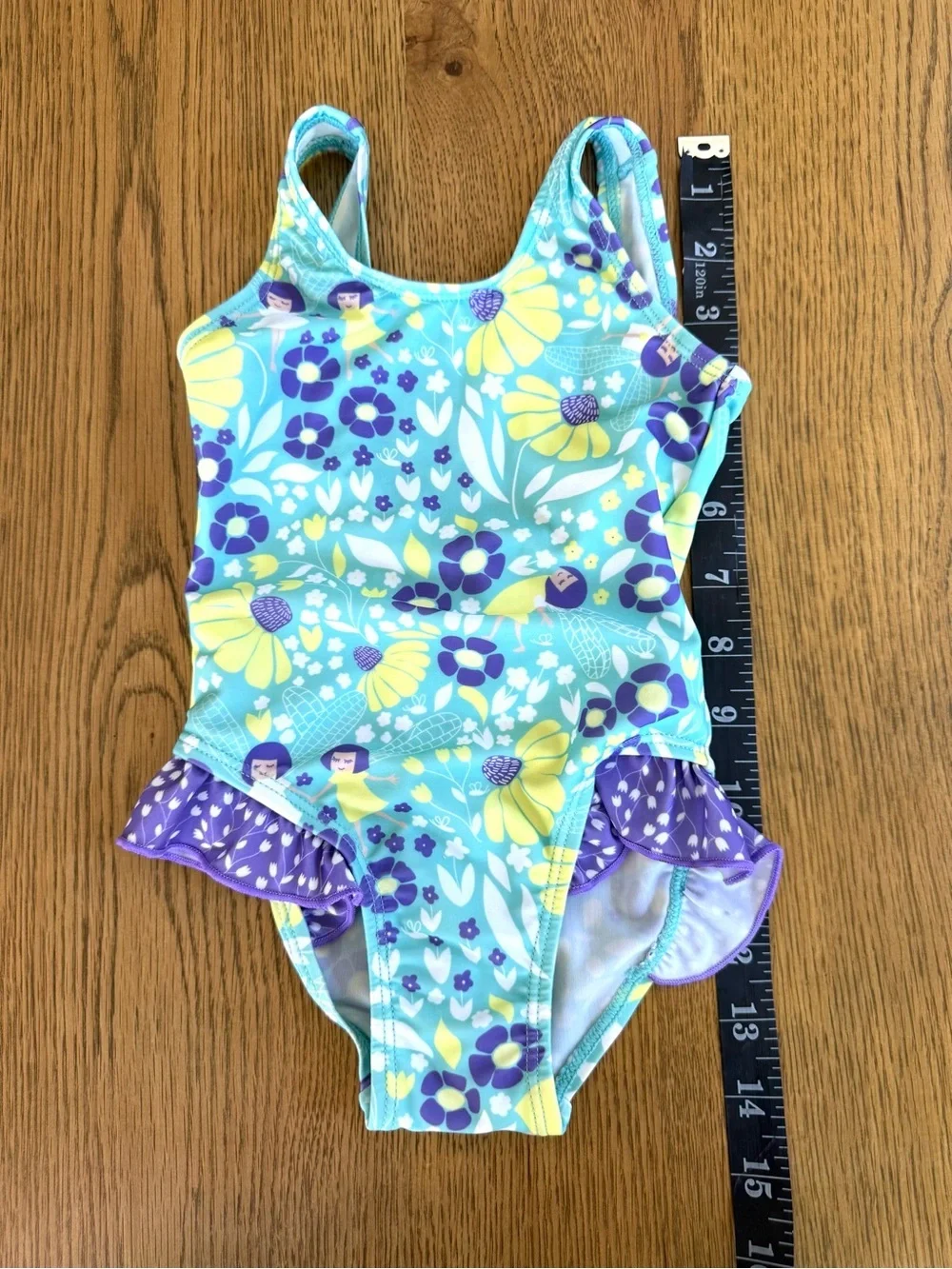 Flap Happy Girls 2T One Piece Swimsuit Aqua Purple Floral Fairy Ruffle NWT